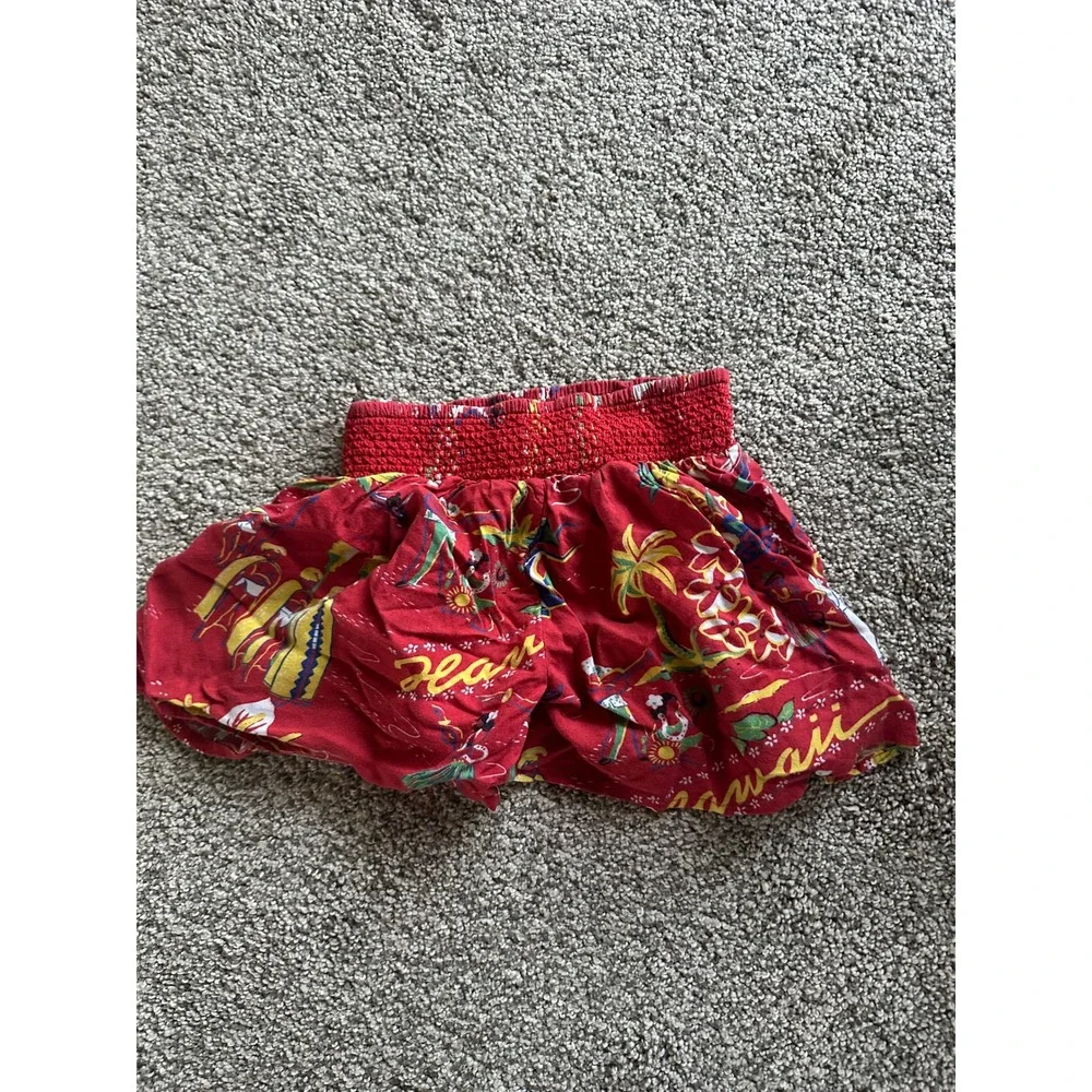 Ralph Lauren Hawaiian Tropical Smocked Waist Shorts Red Floral Palm Tree Hawaii